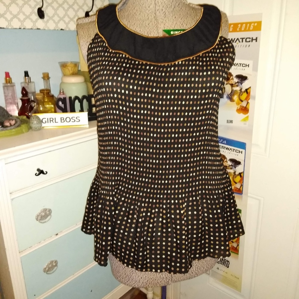 Dressbarn, 3X, brown,yellow, black peplum blouse.
